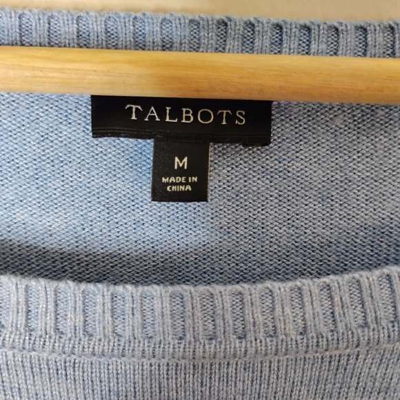Talbots Waffle Knit Striped Sweater Medium Blue Black Button Side Preppy Coastal - Picture 6 of 7